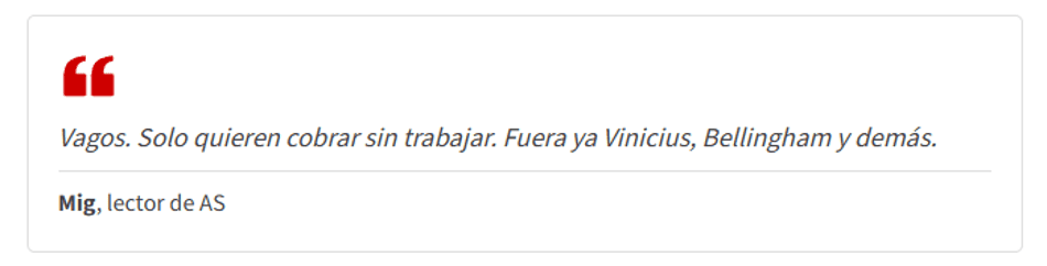 Mensagem de torcedor espanhol falando sobre o Real Madrid no AS (Foto: Reprodução/AS)