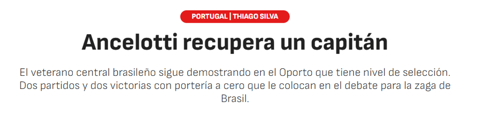 Jornal "As" sobre a fase de Thiago Silva no Porto (Foto: Reprodução/As)
