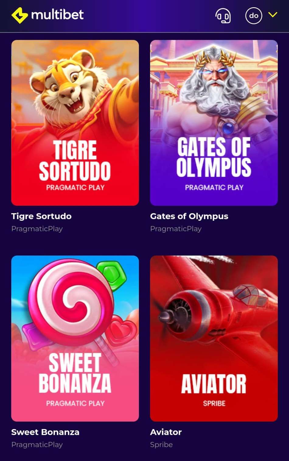 Captura de tela da seção Multibet Cassino