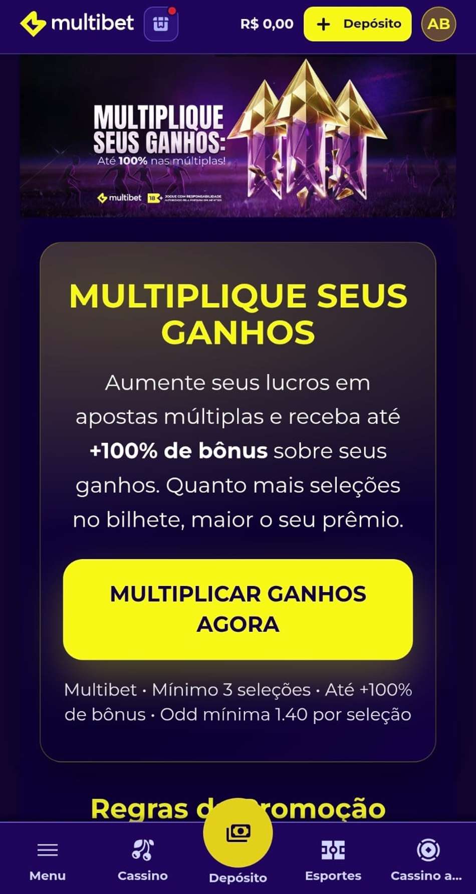 Captura de tela da oferta Multiplique Seus Ganhos da Multibet com detalhes do recurso.