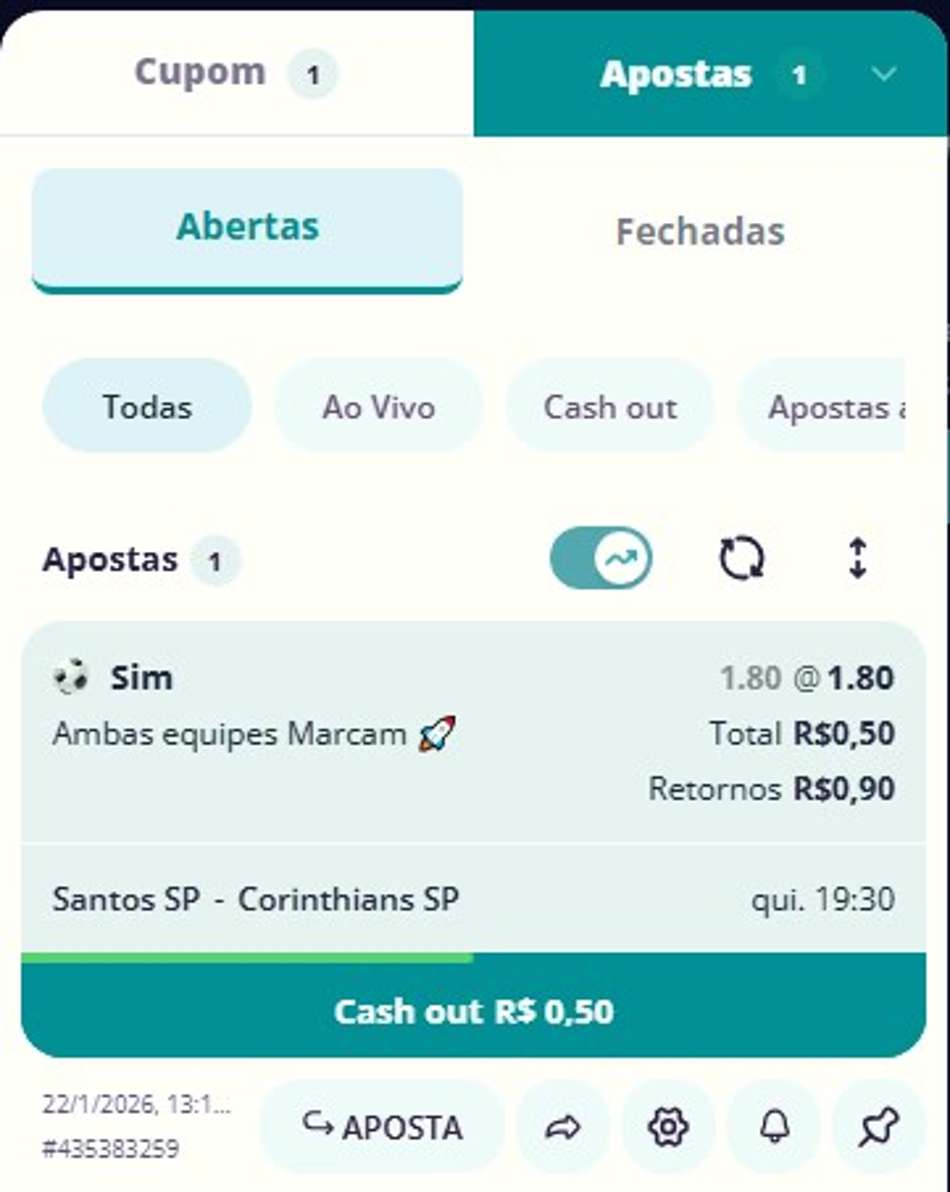 Captura da tela de cash out no Novibet App.