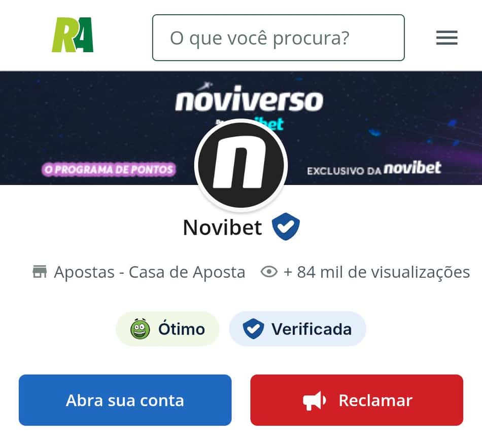 Captura de tela da página da Novibet no Reclame Aqui.