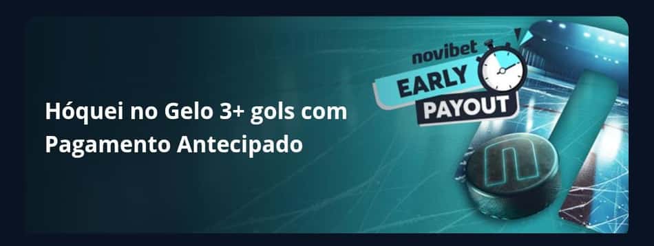Captura de tela da oferta de Pagamento Antecipado Novibet para hóquei no gelo.
