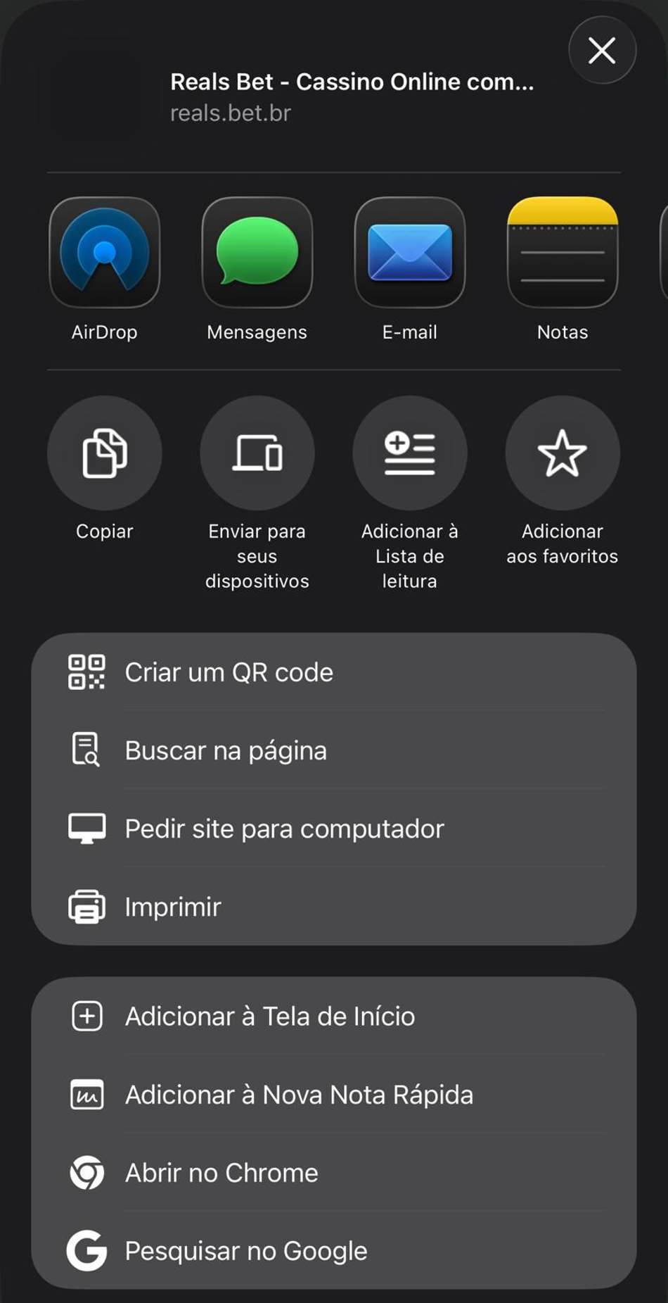 Captura da tela de atalho comoo alternativa ao Realsbet App.