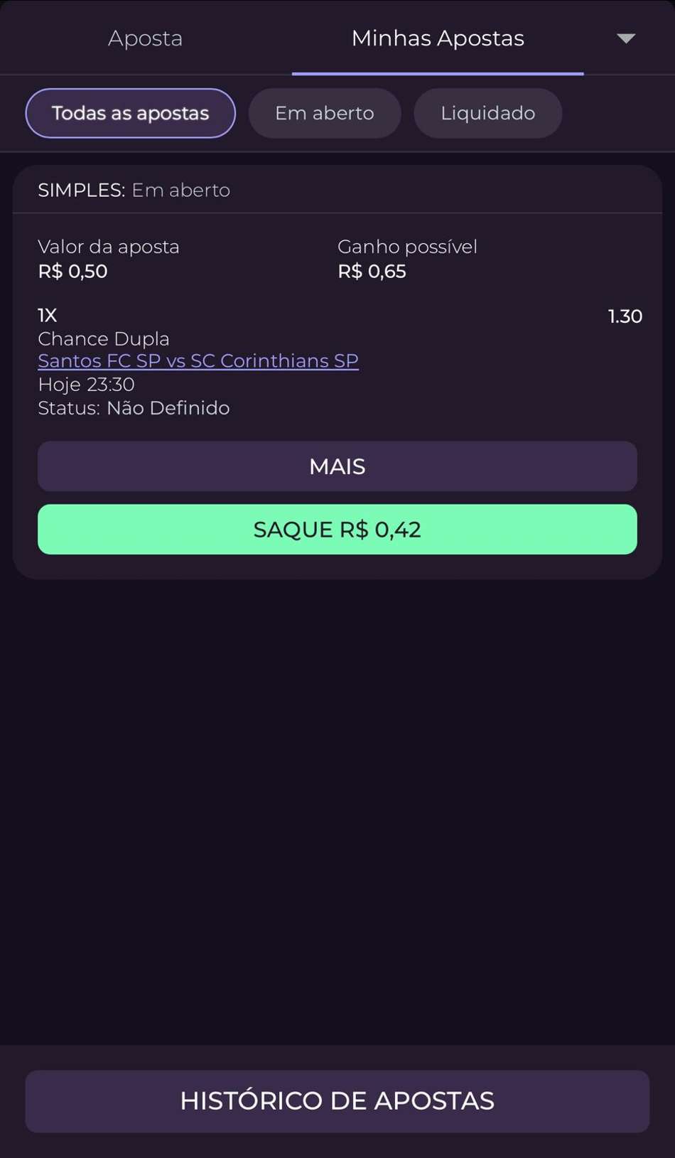 Captura da tela de cash out na Realsbet.
