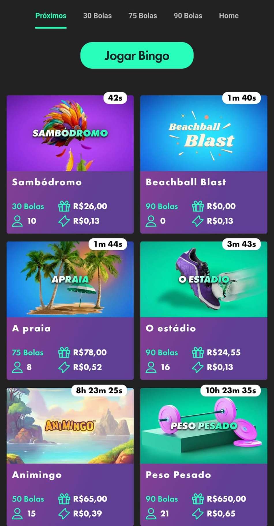 Captura de tela das salas de bingo online na bet365.