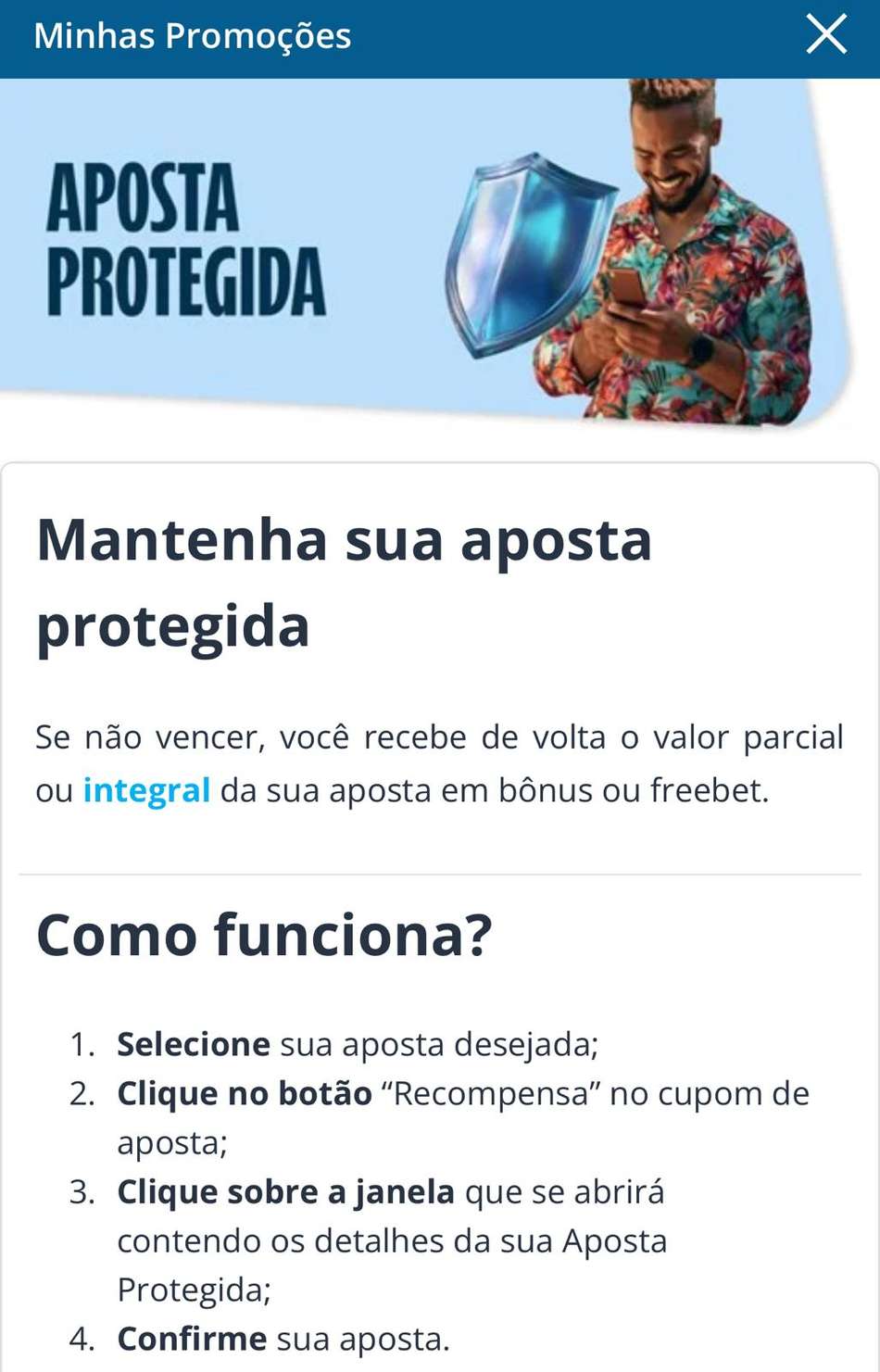 Captura de tela da promoção Aposta Protegida da Sportingbet, disponível nas apostas no Campeonato Gaúcho.