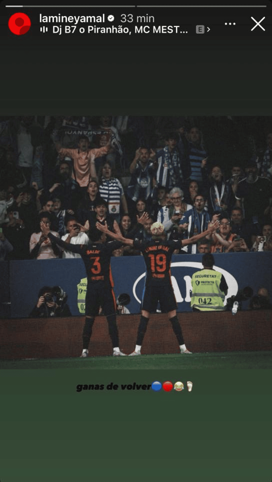 Storie de Lamine Yamal, do Barcelona, em provocação ao Espanyol (Foto: Reprodução/Instagram)