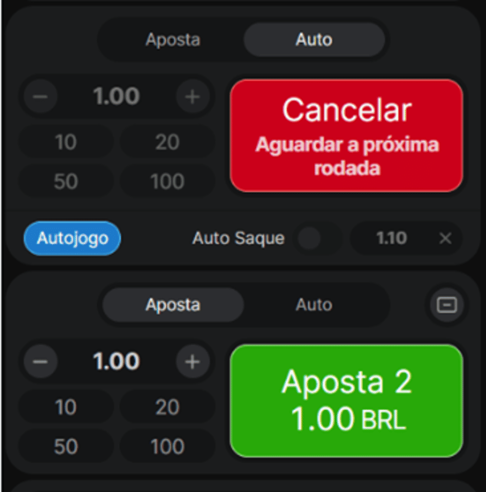 Interface de apostas duplas no Aviator Superbet