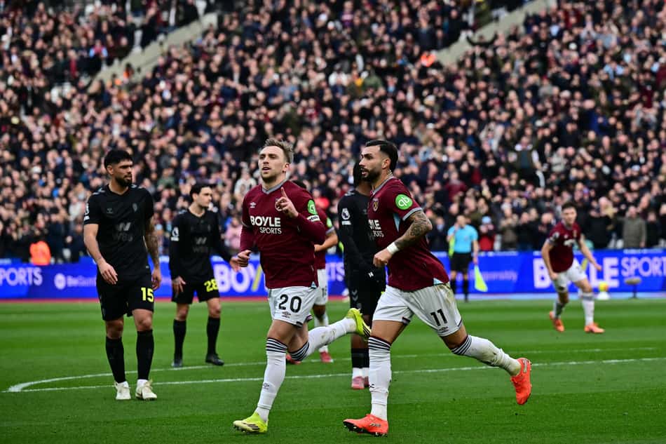 Lucas Paquetá no Flamengo: Jarrod Bowen celebra o segundo gol de pênalti do West Ham durante a partida contra o Sunderland, válida pela Premier League (Foto: Ben Stansall/AFP)
