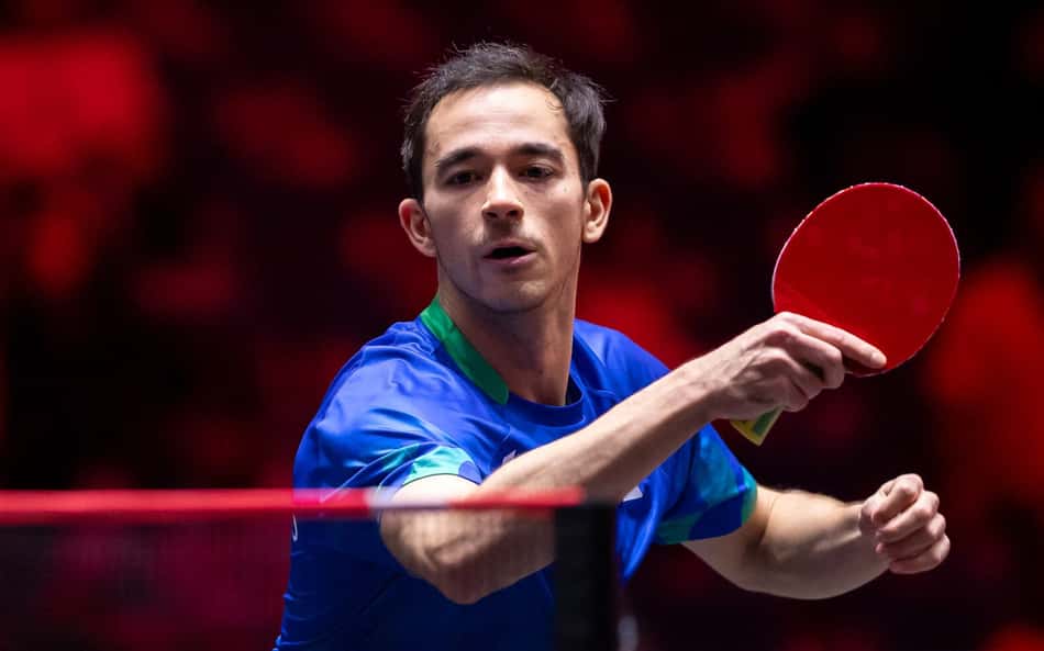 Hugo Calderano no WTT Singapura Smash 2026 (Foto: World Table Tennis)