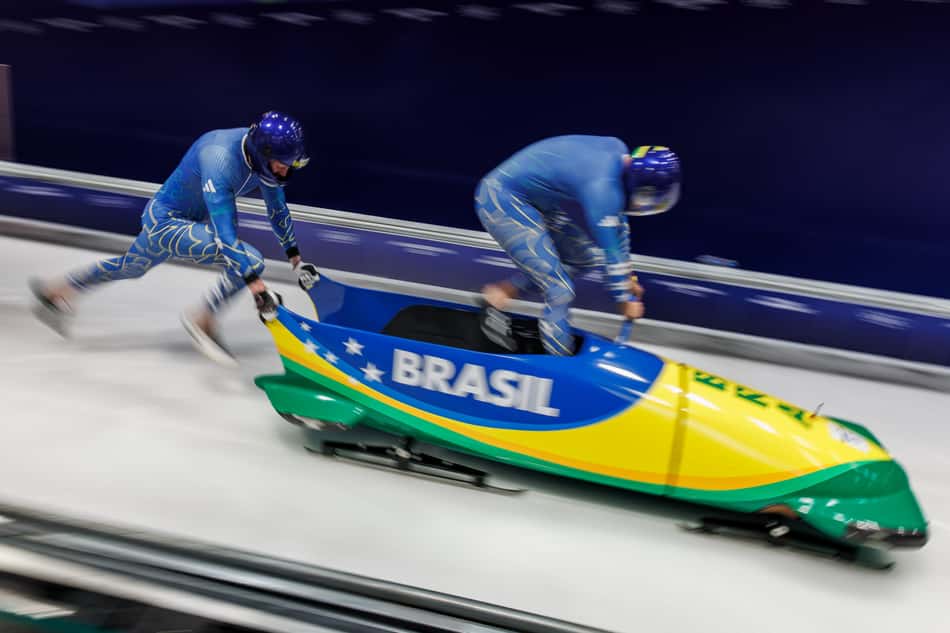 Descida 1 e 2 do do Bobsled 2-man com a dupla brasileira Edson Bindilatti eLuis Bacca nos Jogos Olímpicos de Inverno Milao-Cortina 2026 Foto: Gabriel Heusi/COB