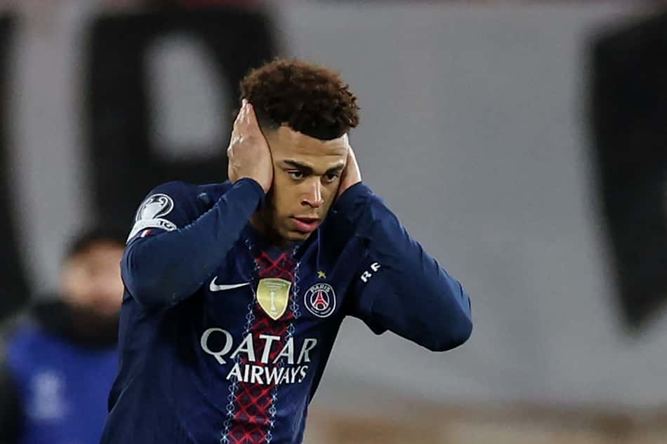 Doué comemorando o gol no duelo entre PSG e Monaco (Foto: Valeru Hache/AFP)