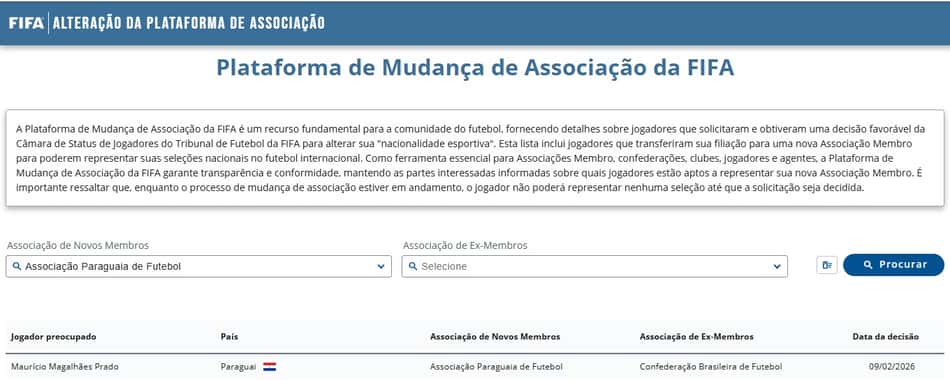 Site da FIFA atualiza nacionalidade de Mauricio, do Palmeiras. (Foto: Reprodução/ Internet)