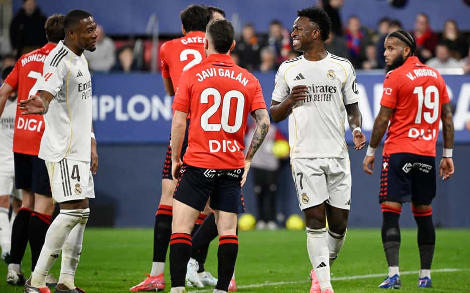 Vini Jr marca, mas Real Madrid perde para Osasuna em La Liga