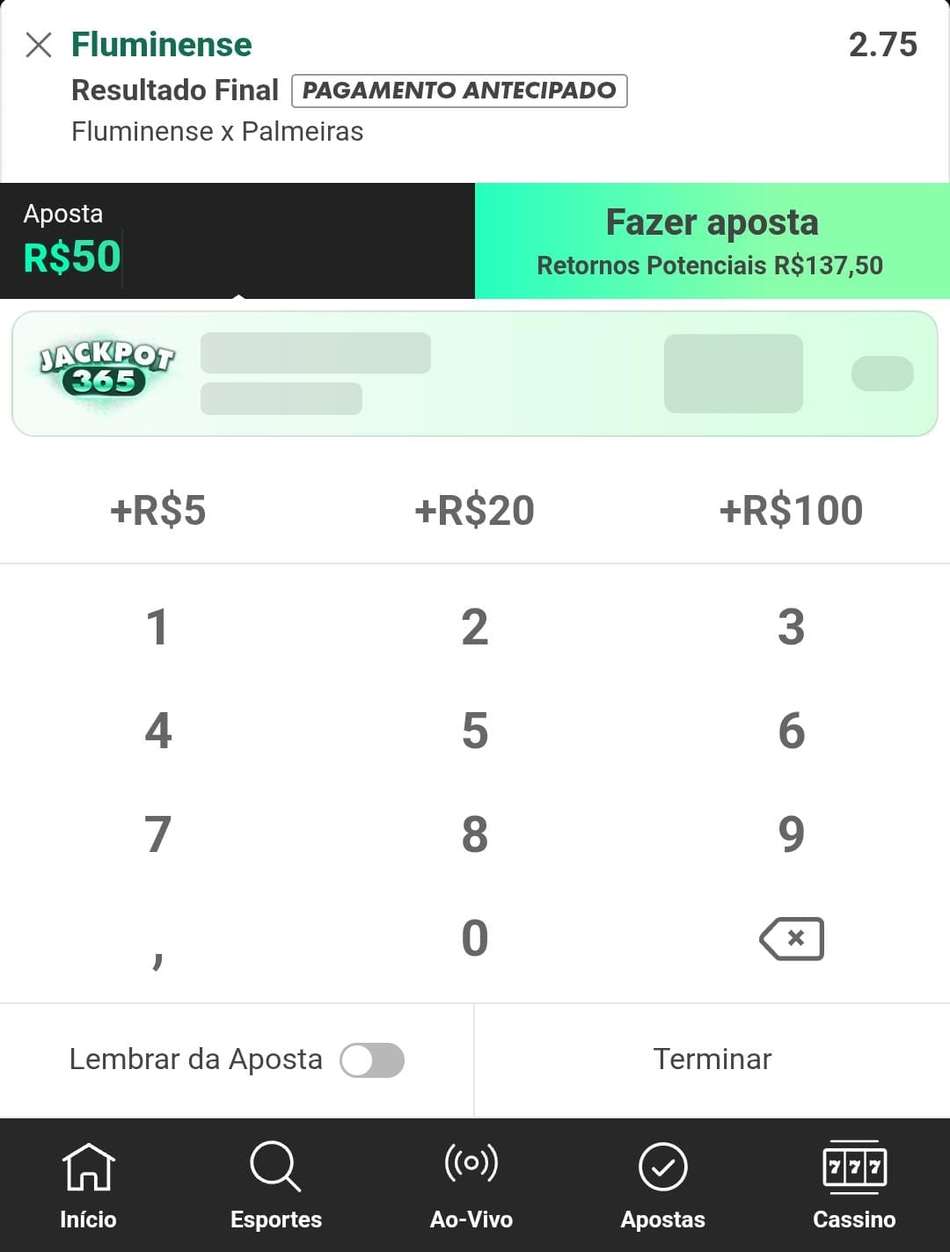 Captura da tela do bilhete de apostas da bet365 no Brasileirão 2026.