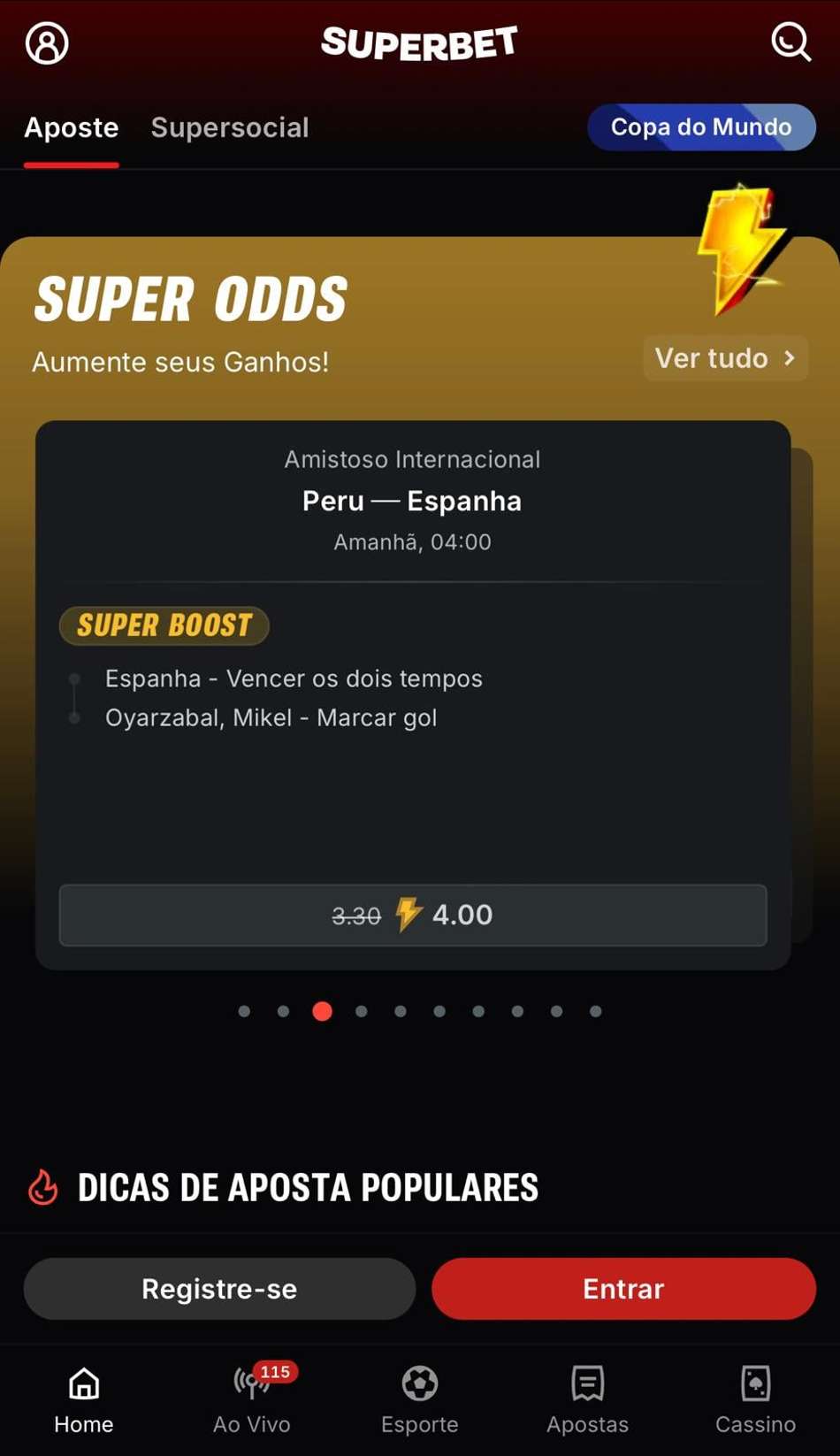 Captura de tela exibe jogos com Super Odds no futebol na Superbet.