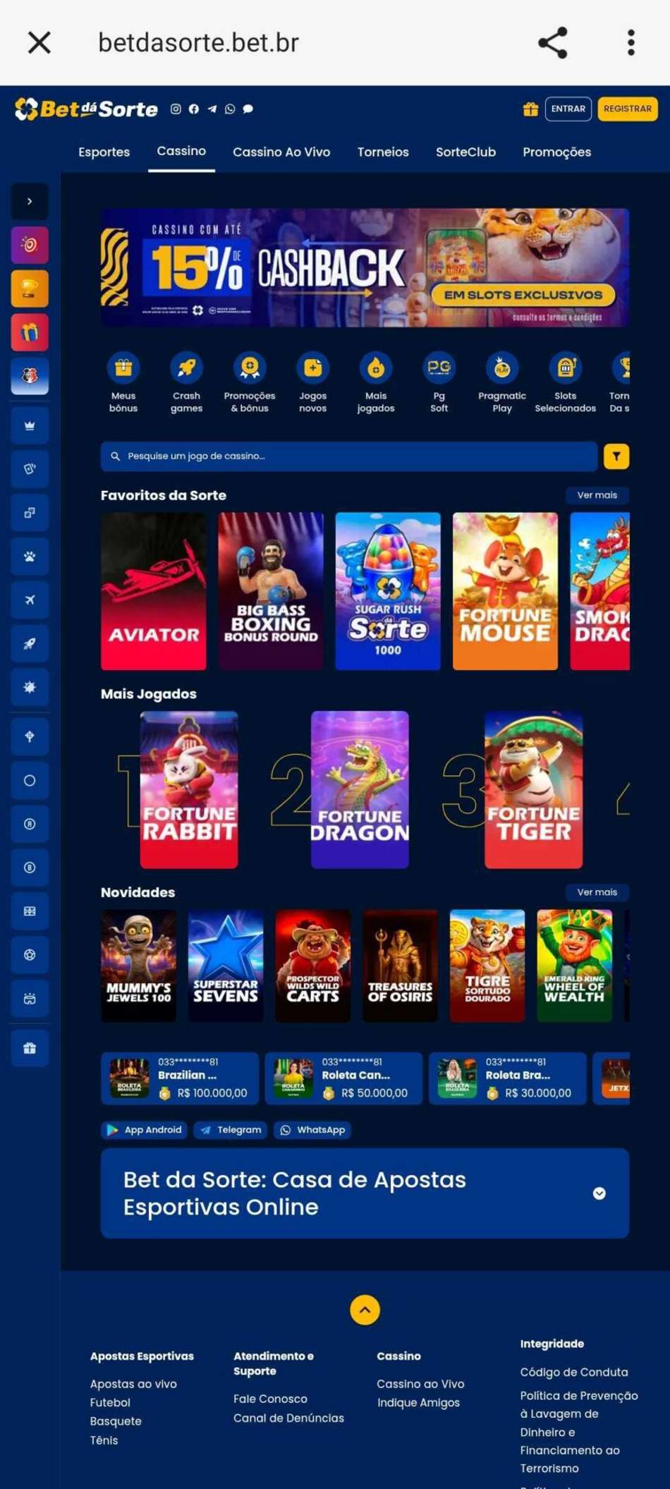 Interface da Bet dá Sorte com problemas de adaptação no app