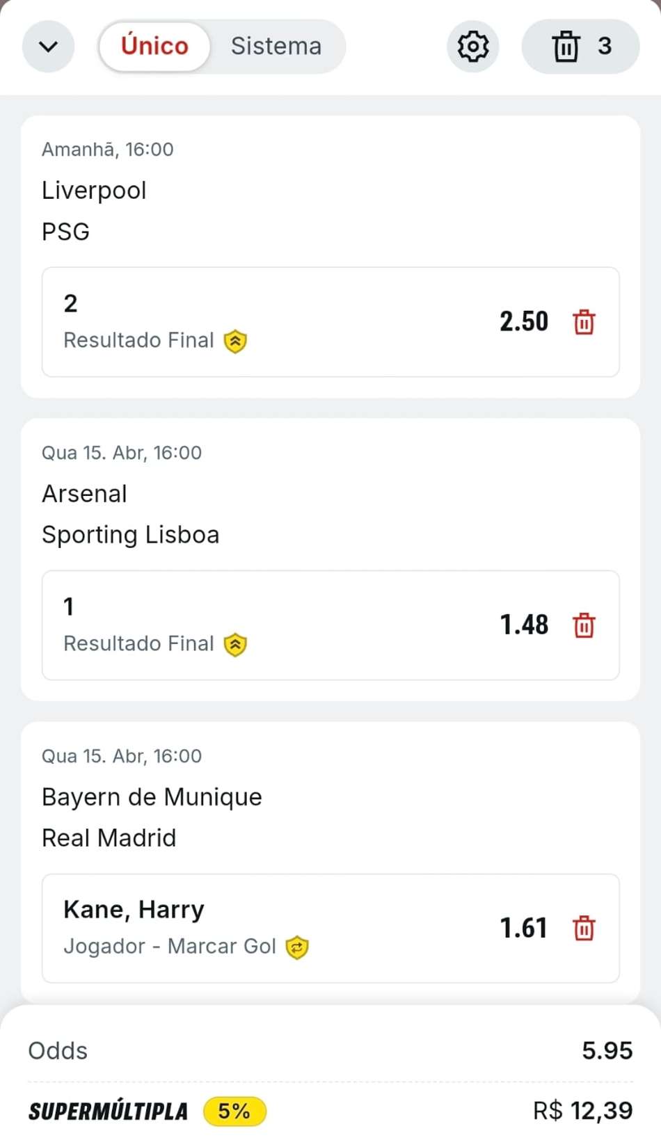 Captura de tela de uma aposta múltipla com Pagamento Antecipado na Superbet.