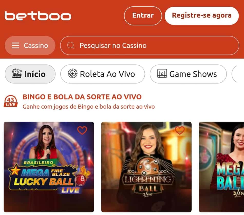 Captura de tela dos jogos de bingo na Betboo.