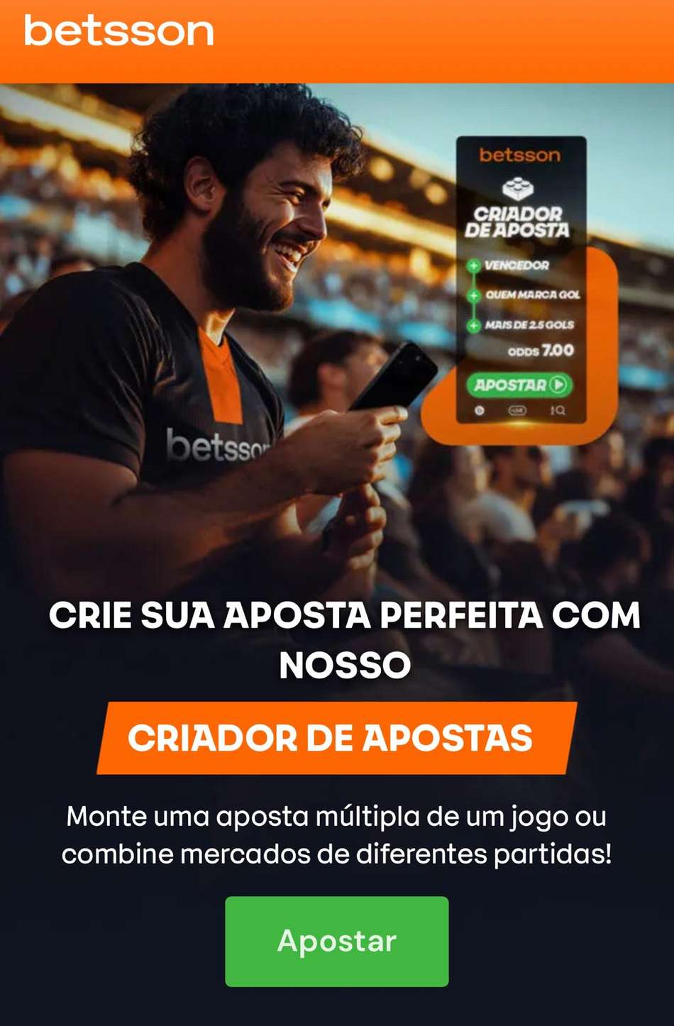 Captura da tela do Criador de Apostas na Betsson.
