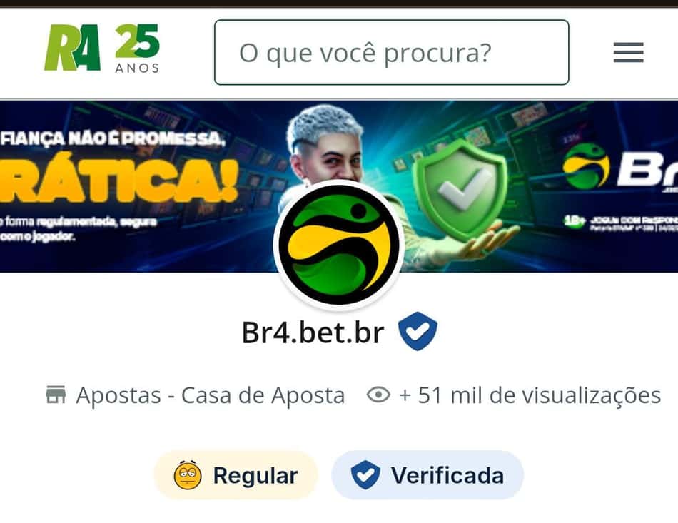 Captura de tela da página da BR4BET no Reclame Aqui.