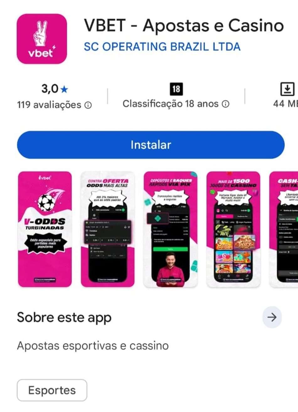 Captura de tela do aplicativo da Vbet na Play Store.