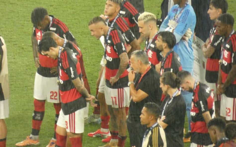Jogadores do Flamengo após Flamengo x Lanús (Foto: Lucas Bayer/Lance!)