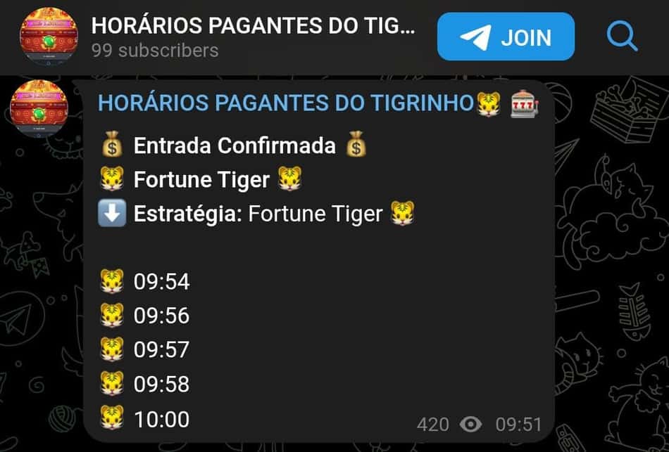 Captura de tela do golpe de horário pagante no tigrinho.