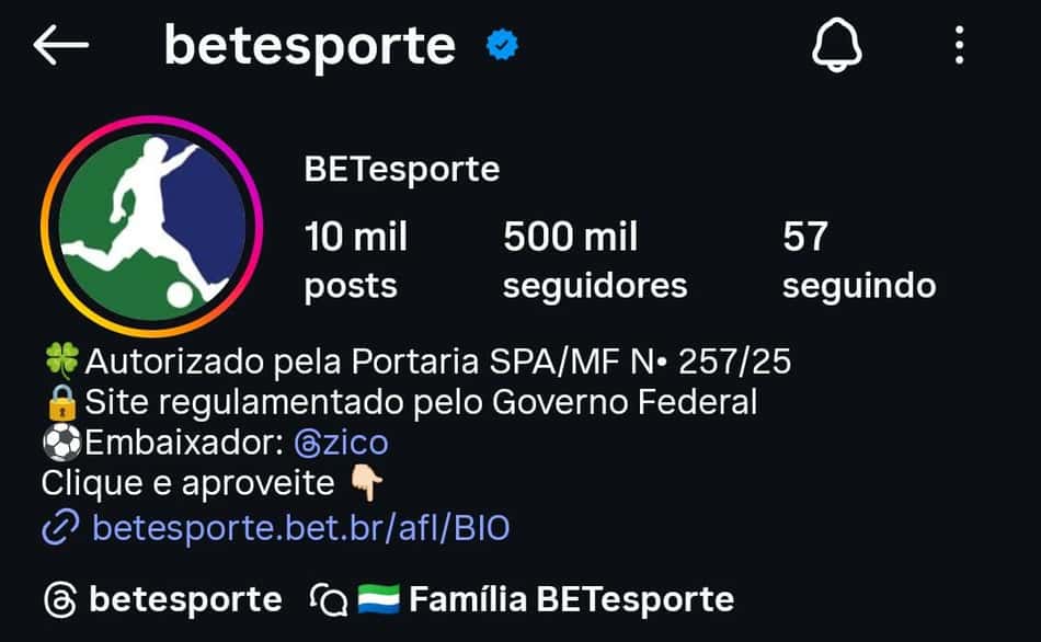 Captura de tela do Instagram da BETesporte.