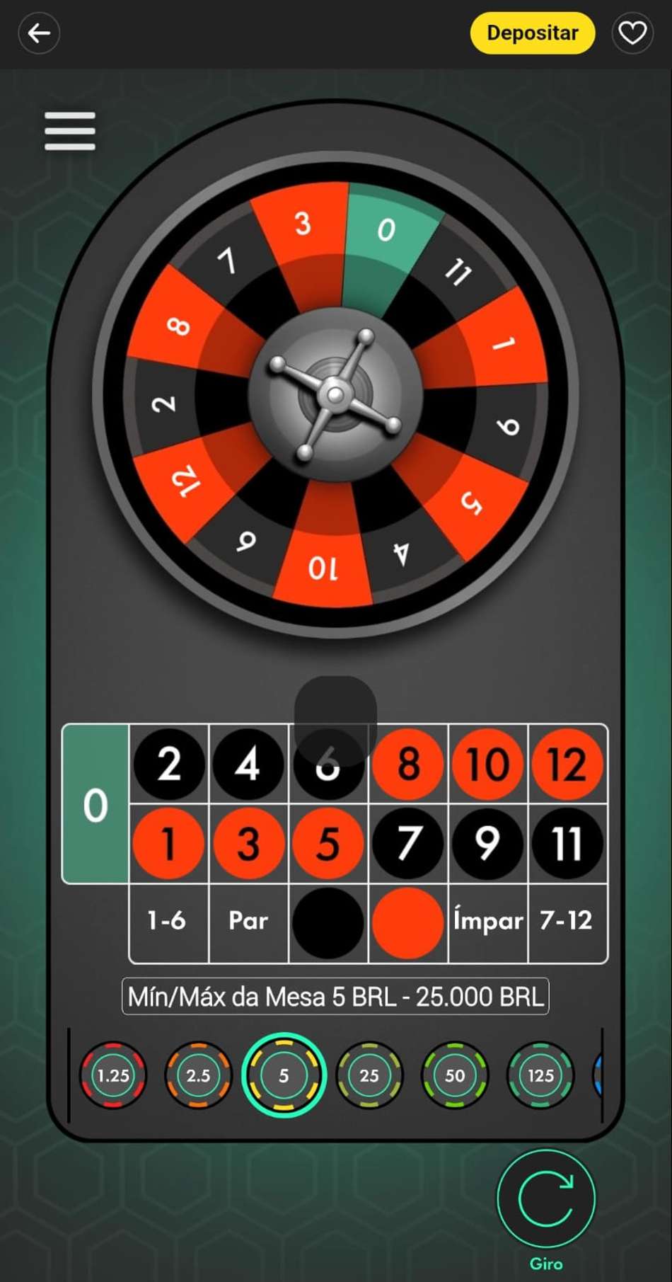 Captura de tela do jogo mini-roleta da bet365.