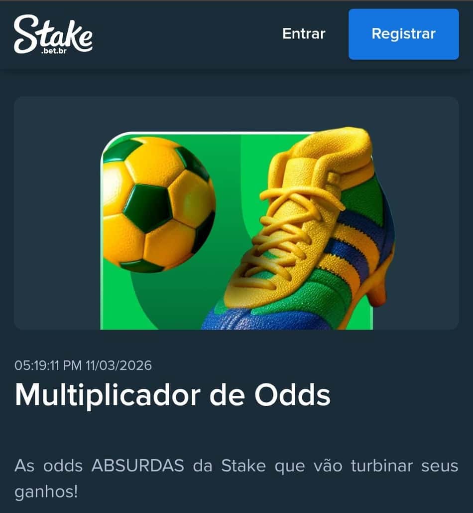 Captura de tela da promoção Multiplicador de Odd da Stake Brasil.