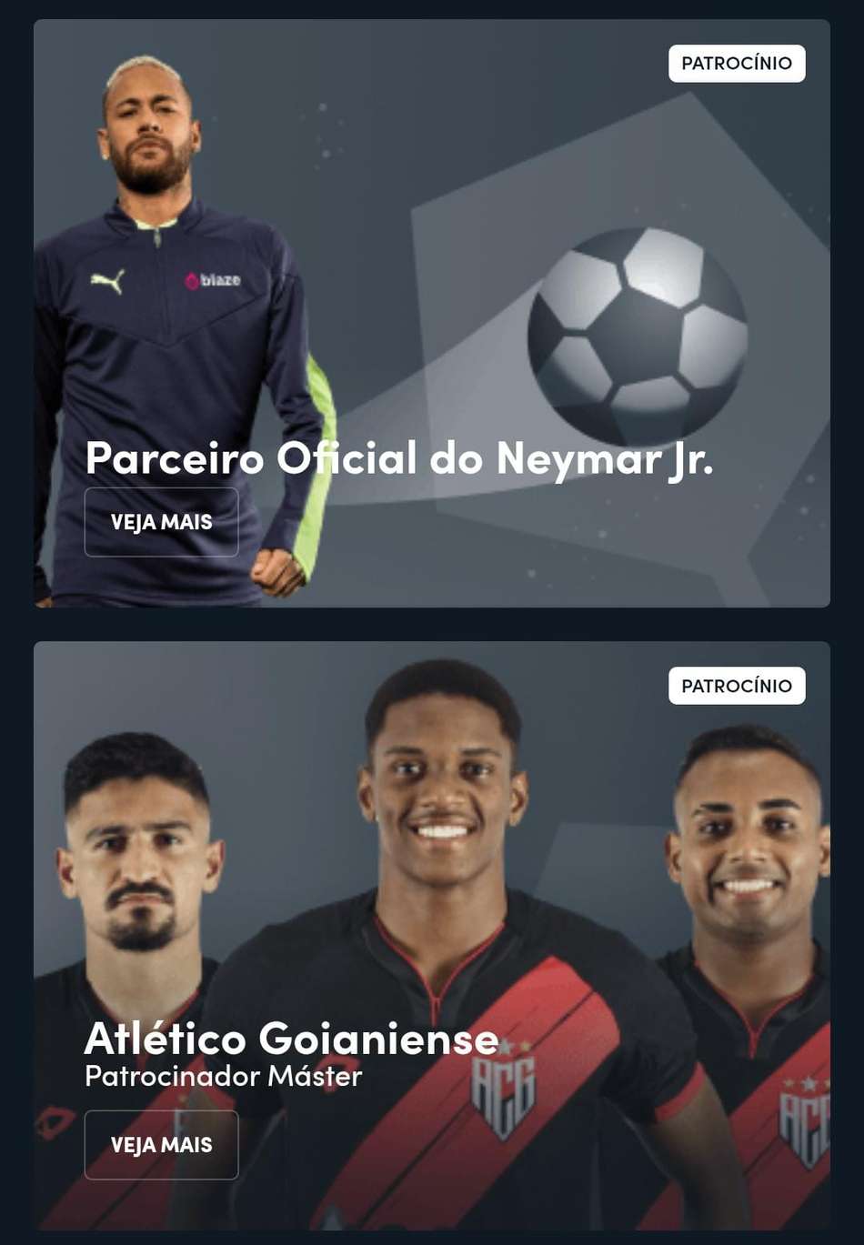 Captura de tela das parcerias oficiais da Blaze.