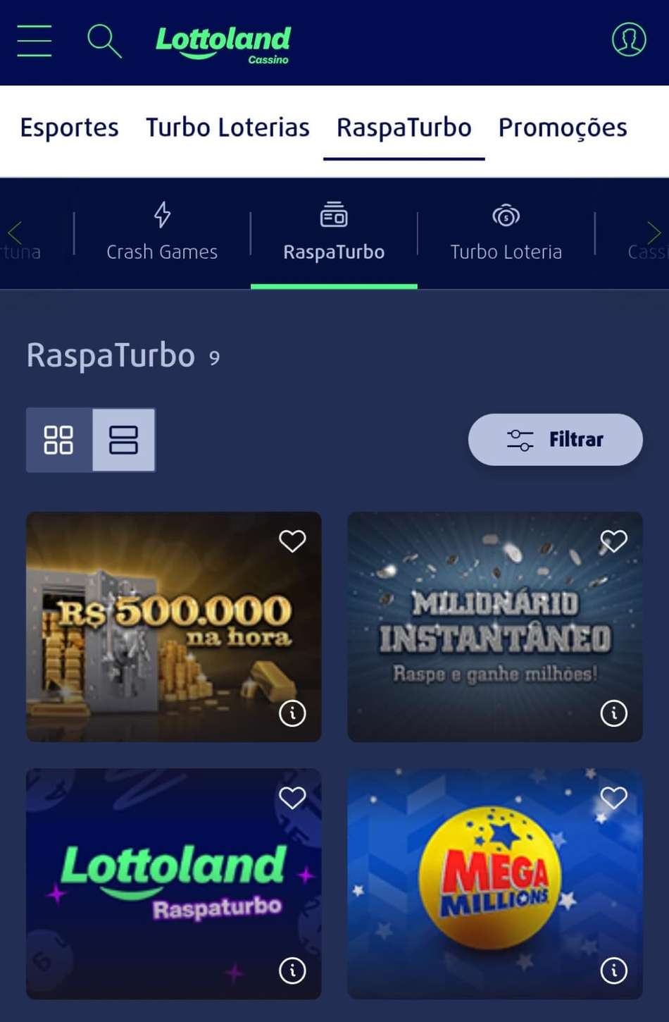 Captura de tela dos jogos RaspaTurbo no cassino Lottoland.