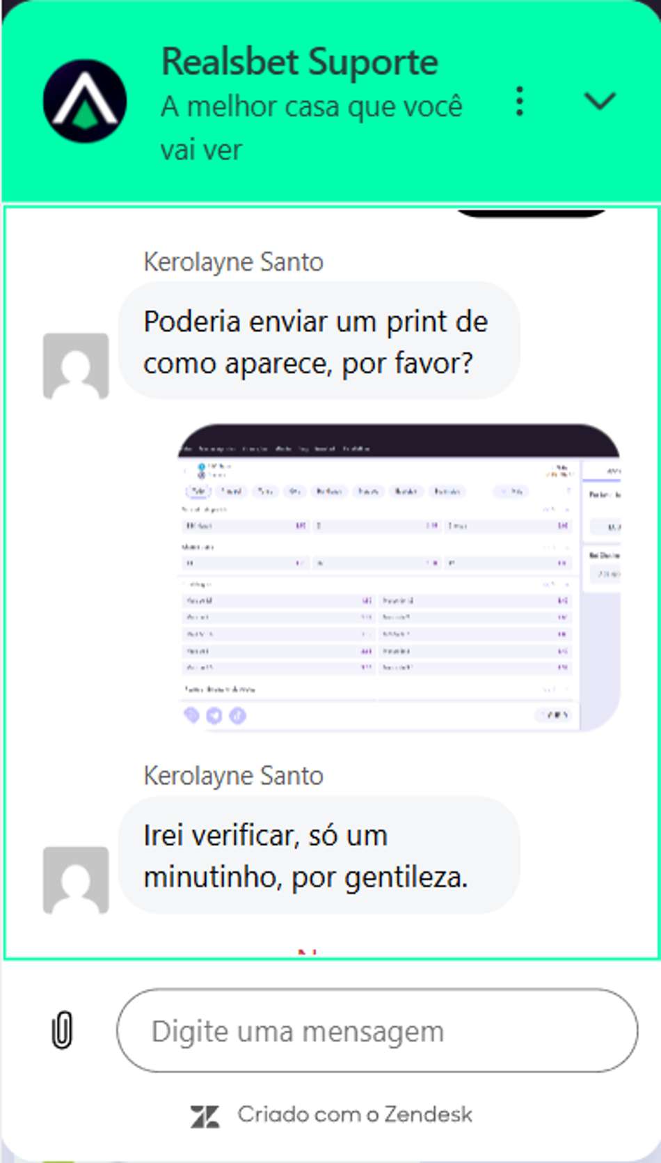 Atendimento via chat ao vivo da Reals Bet