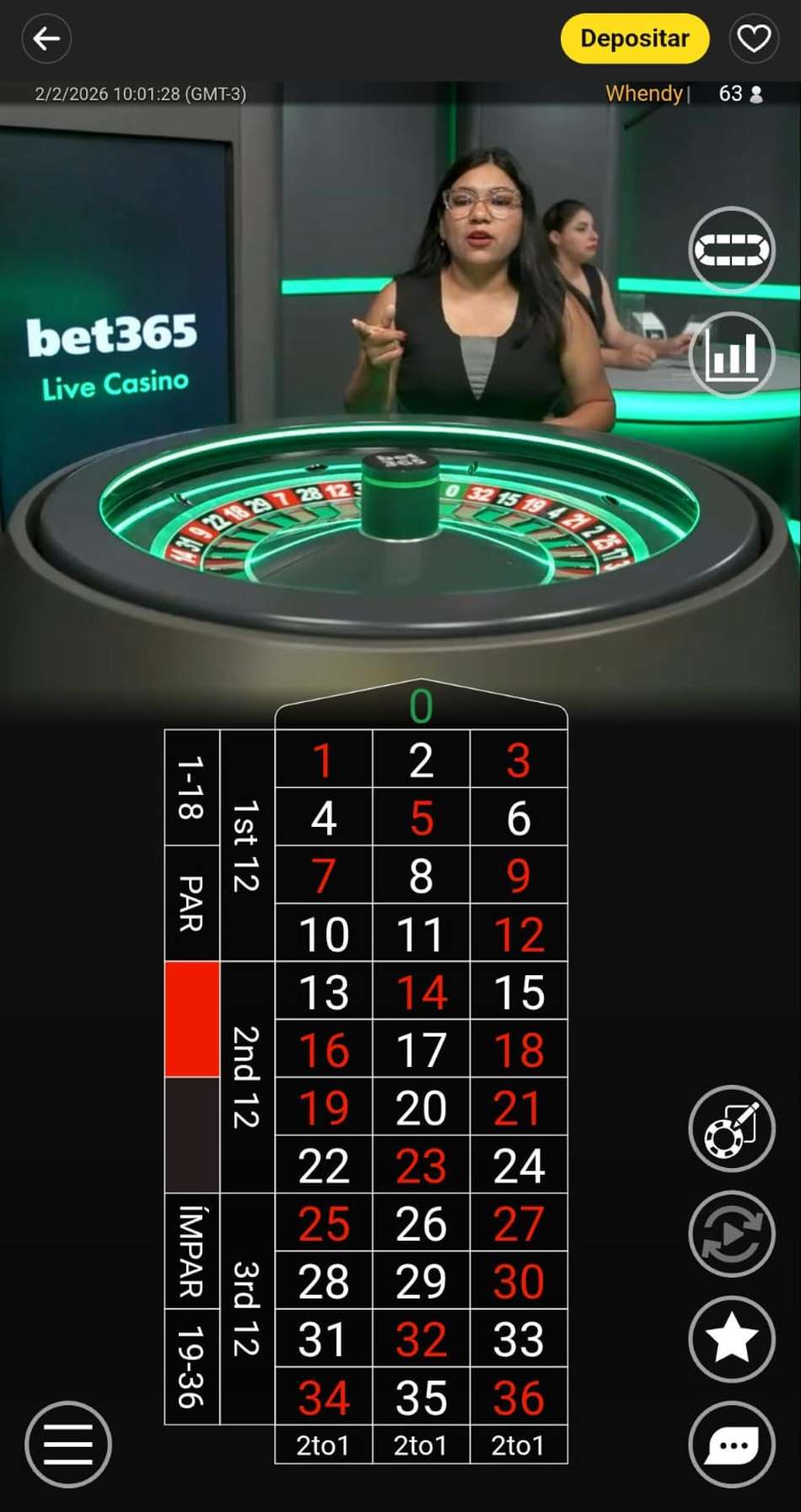 Captura de tela da roleta bet365.