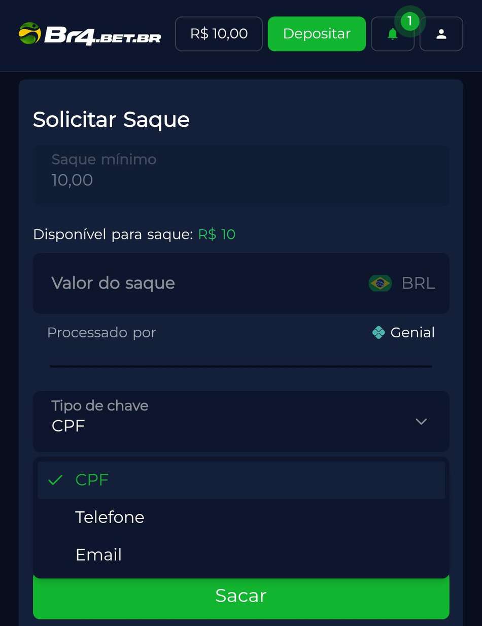 Captura de tela da página de saque da BR4BET.