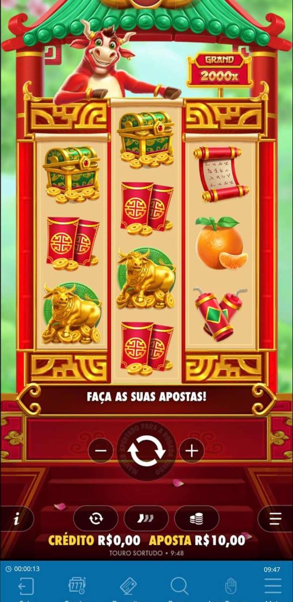 Captura de tela do slot Touro Sortudo na Sportingbet.