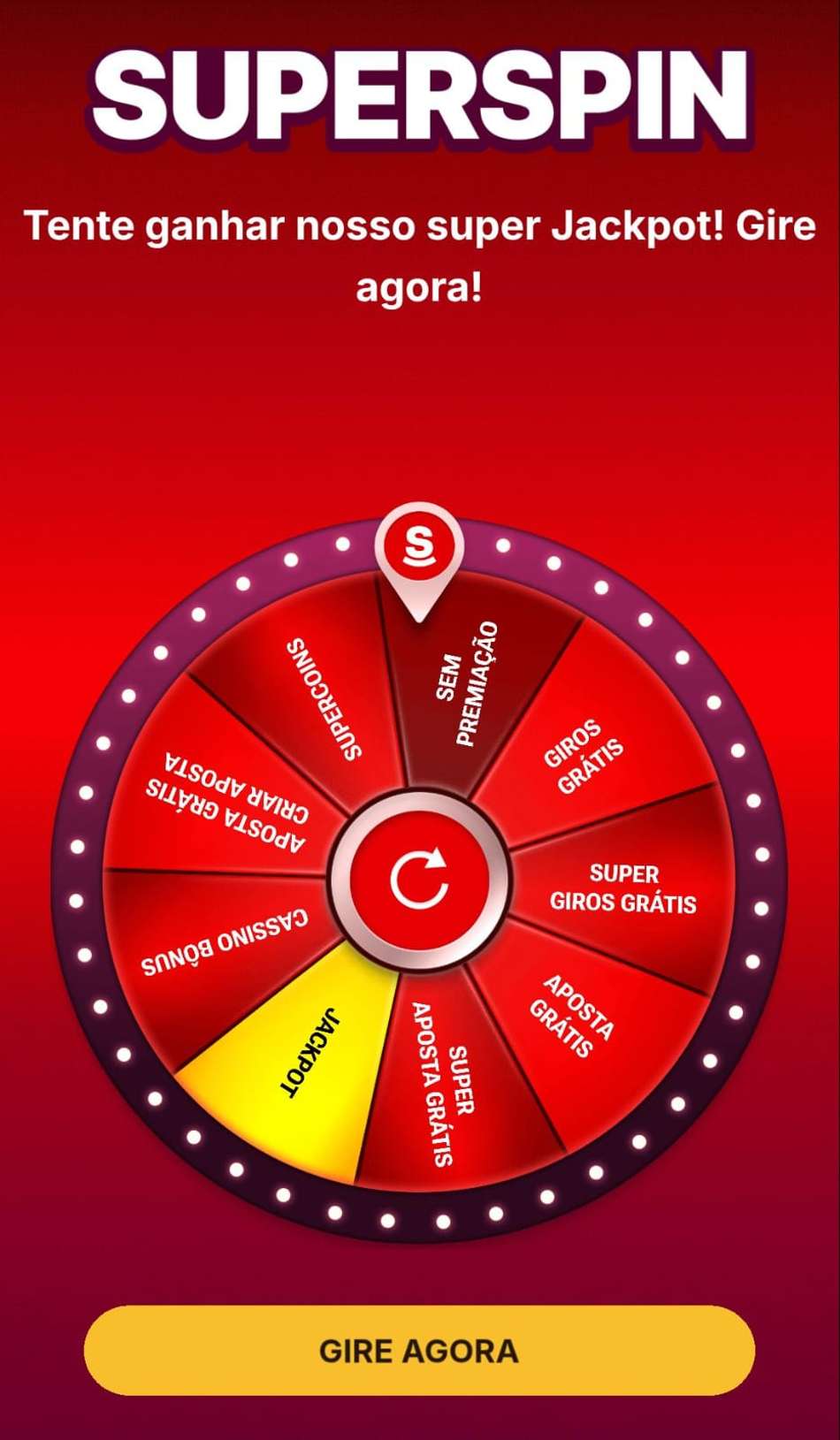 Captura de tela da roleta premiada SuperSpin do cassino Superbet.