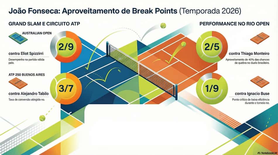 Gráfico mostra o aproveitamento de break points de João Fonseca em 2026 (Reprodução)
