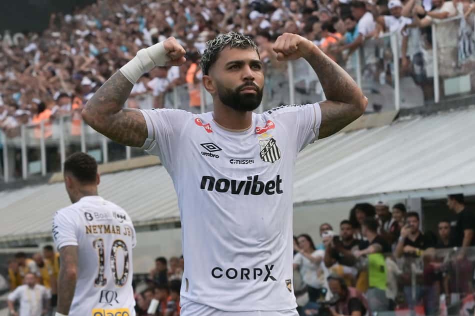 Gabriel Barbosa comemora gol do Santos em clássico contra o Corinthians. (Foto: ota Erre/ Agif/Gazeta Press)