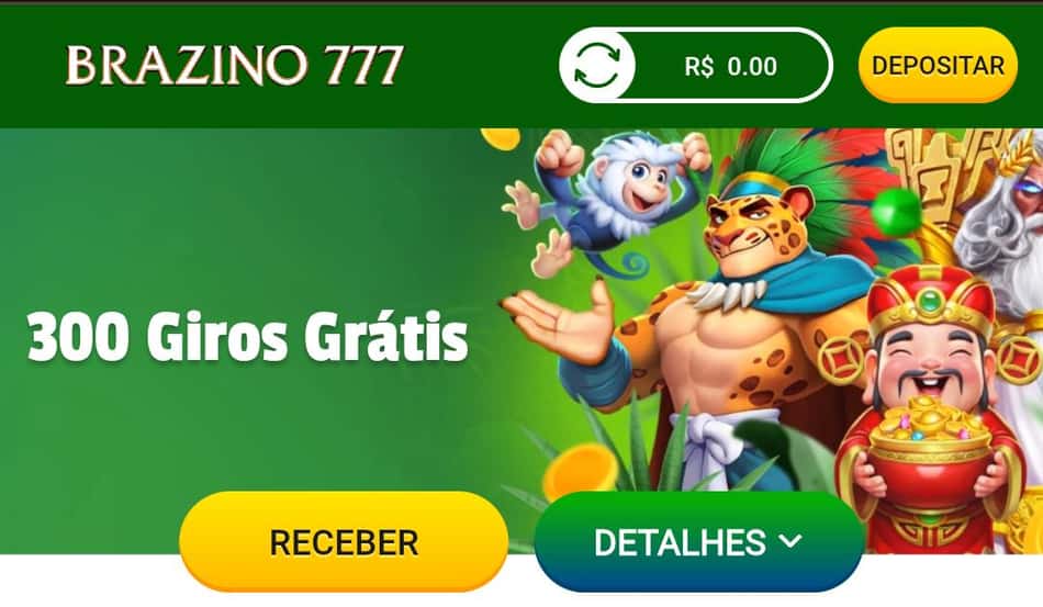 Captura de tela da promoção de 300 giros grátis da Brazino777.