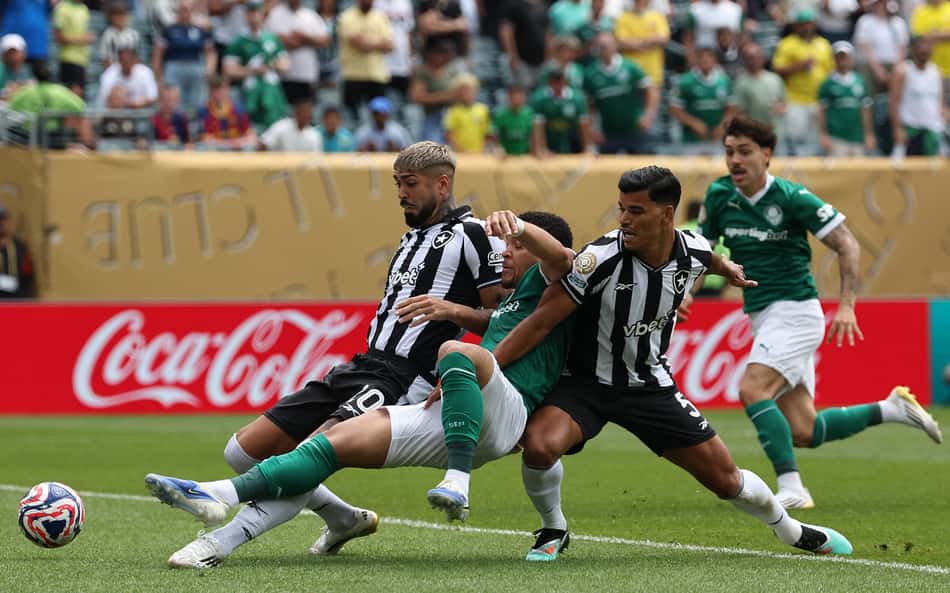 Jogadores de Palmeiras e Botafogo disputam bola (Foto: FRANCK FIFE / AFP)
