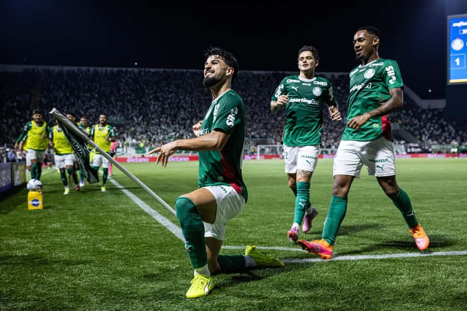 Flaco Lopez marca gol do Palmeiras na Partida entre Palmeiras x Novorizontino (Foto: JHONY INACIO/Agencia Enquadrar/Gazeta Press)