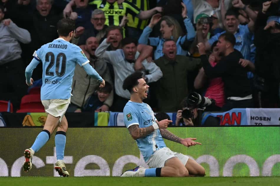 O'Reilly comemora gol do Manchester City sobre o Arsenal na final da Copa da Liga Inglesa