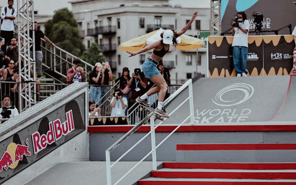 Rayssa Leal durante as quartas de final do Mundial de Skate