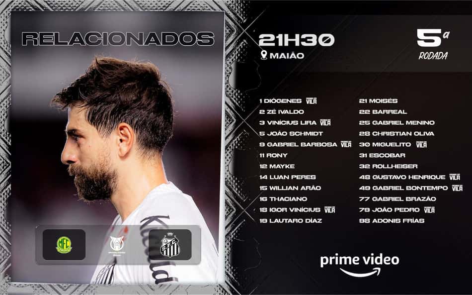 Santos divulga a lista de relacionados para duelo contra Mirassol. (Foto: Divulgação/ Santos FC)