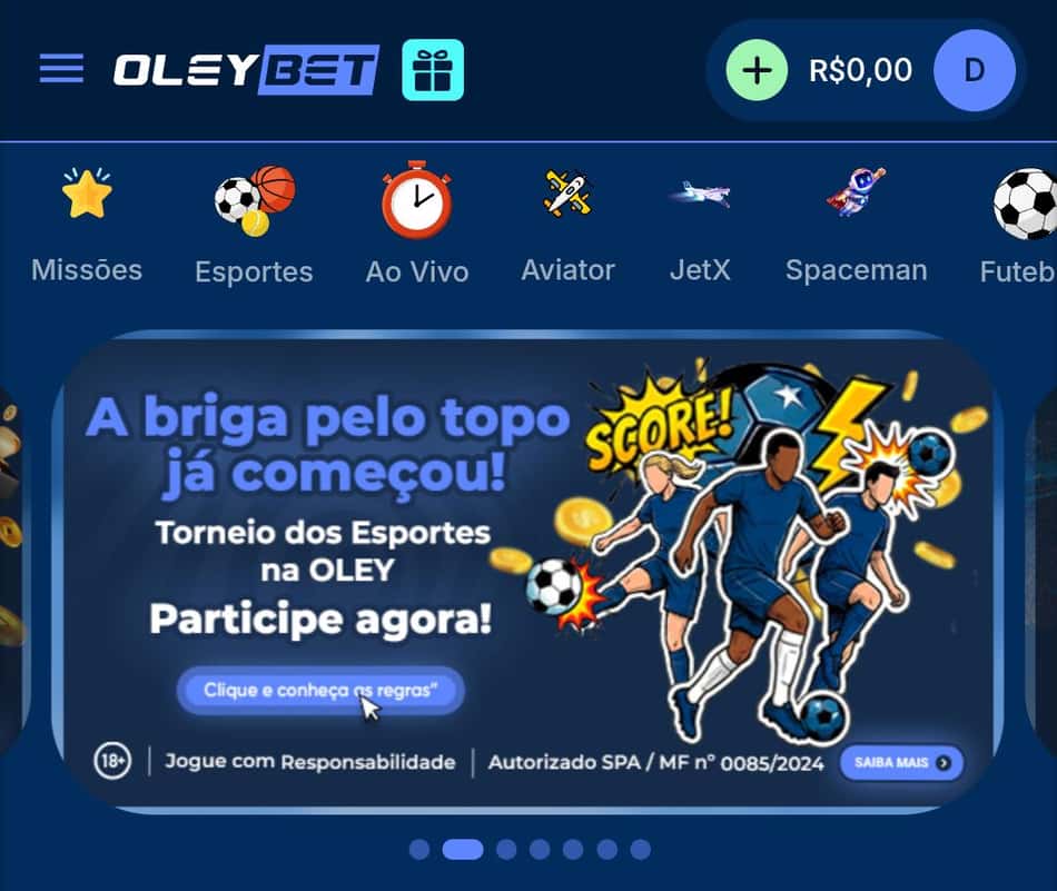 Captura de tela da página de esportes da Oleybet.