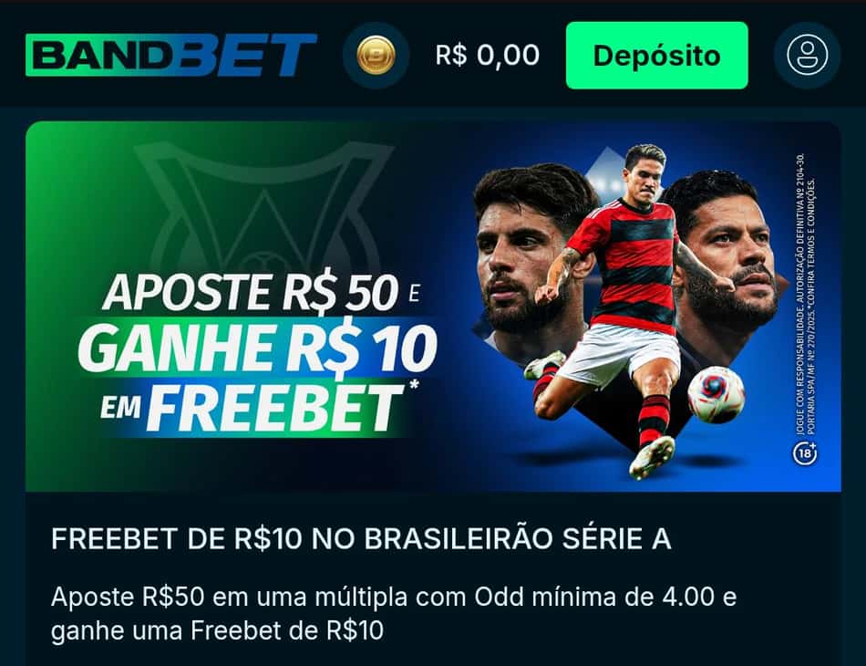Captura de tela da promoção de freebet da Bandbet.