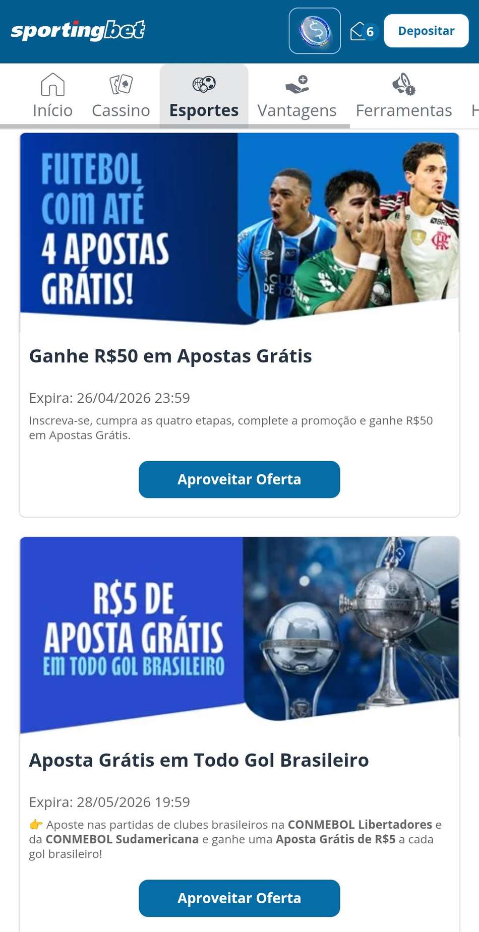 Captura de tela da promoção de aposta grátis durante a data FIFA na Sportingbet.
